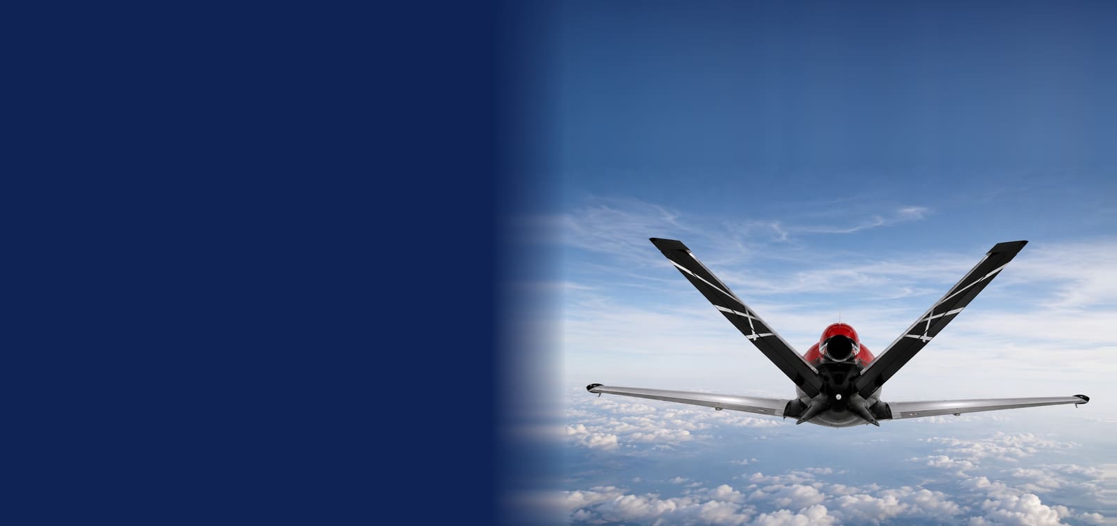 Cirrus SF50 Vision Jet in flight above the clouds, seen from behind (render)